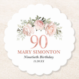 Dessous-de-verre En Papier Floral or rose pâle 90e anniversaire