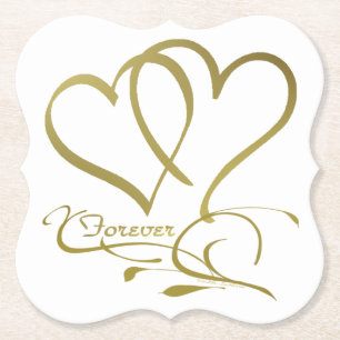 Dessous-de-verre En Papier Forever Hearts Gold sur blanc