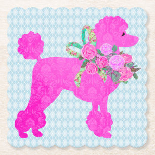 Dessous-de-verre En Papier Fournitures de fête de caniche rose
