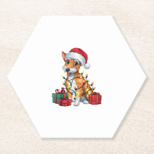 Dessous-de-verre En Papier Fox Terrier Xmas Éclairage Père Noël Fox Terrier C