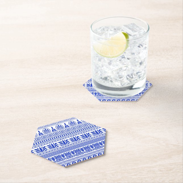 Dessous-de-verre En Papier Fret grec, Motif méditerranéen, Bleu (En situation)