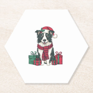 Dessous-de-verre En Papier Frontière Collie Chien Fêtes de Noël Père Noël