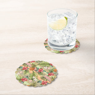 Dessous-de-verre En Papier Fun Tropical Ananas Fruit Floral Feuille Motif