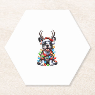 Dessous-de-verre En Papier Funky French Bulldog Christmas Light Santa Hat Rei