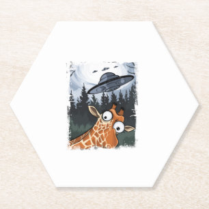 Dessous-de-verre En Papier Funny Giraffe UFO Zoo Animal Weird Meme Graphique 