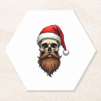 Dessous-de-verre En Papier Funny Hipster Santa Skull Face With Hat Beard Chri