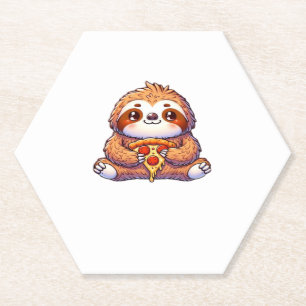 Dessous-de-verre En Papier Funny Sloth mangeant Pizza, Kawaii Amoureux des an