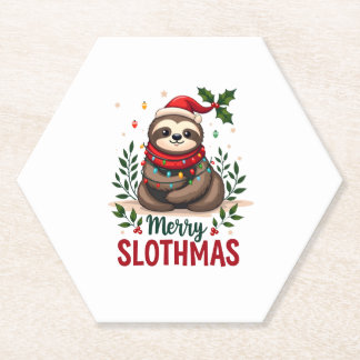 Dessous-de-verre En Papier Funny Sloth Xmas Lights Merry Slothmas Sloth Chris