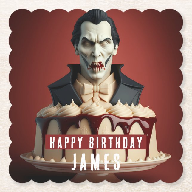 Dessous-de-verre En Papier Gâteau de crème à thème Dracula Vampire - Annivers (Devant)