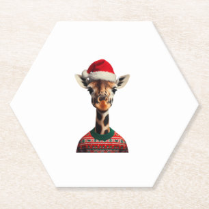 Dessous-de-verre En Papier Girafe Avec Noël Chapeau Safari Noël Safari Xmas S