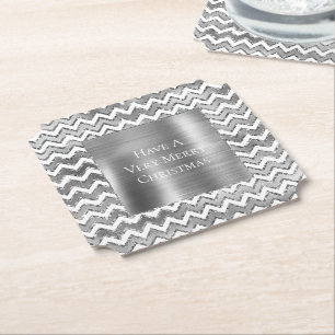Dessous-de-verre En Papier Glam Silver White Zigzag Stripes