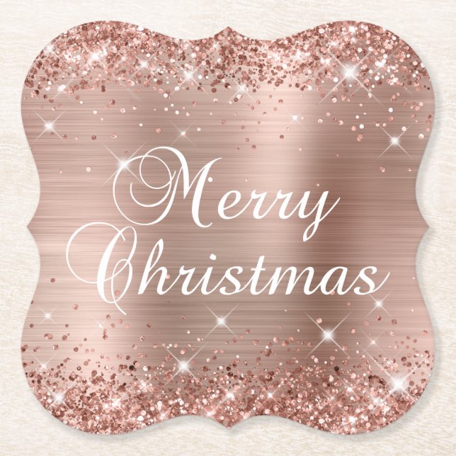Dessous-de-verre En Papier Glitter Rose Gold Foil Joyeux Noël (Devant)