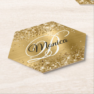 Dessous-de-verre En Papier Glitterie or huile Fancy Monogramme