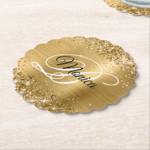 Dessous-de-verre En Papier Glitterie or huile Fancy Monogramme
