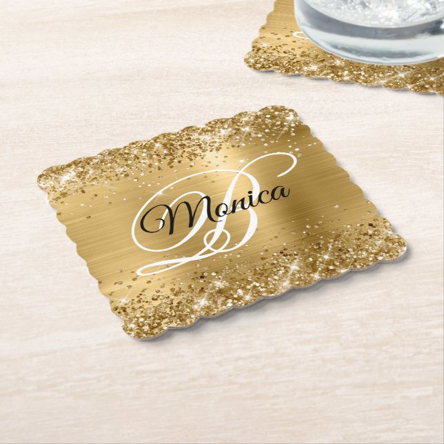 Dessous-de-verre En Papier Glitterie or huile Fancy Monogramme (Incliné)