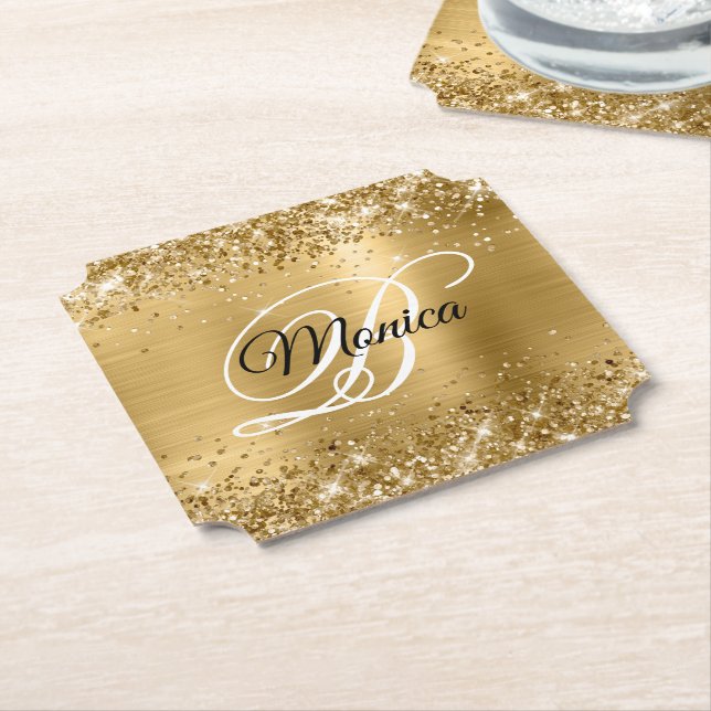 Dessous-de-verre En Papier Glitterie or huile Fancy Monogramme (Incliné)