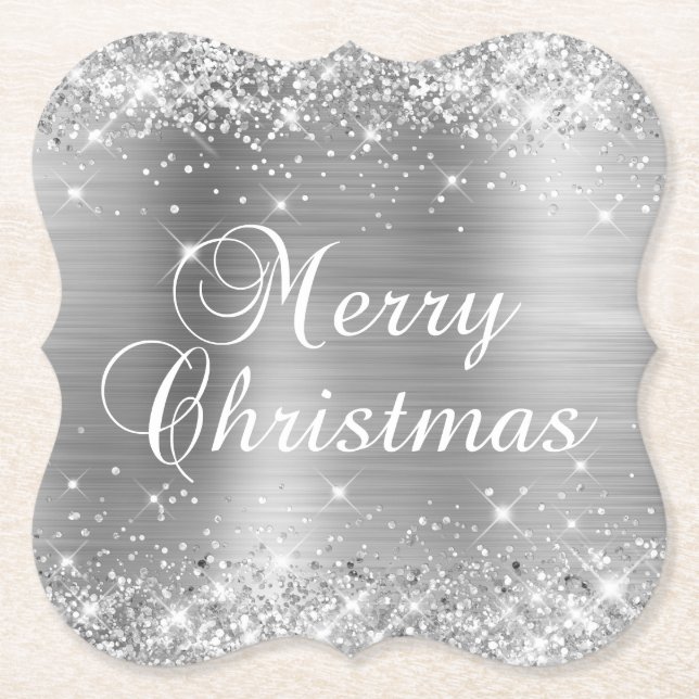 Dessous-de-verre En Papier Glittery Silver Foil Joyeux Noël (Devant)