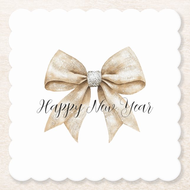 Dessous-de-verre En Papier Glitzy Silver Cream Bow New Year's Eve (Devant)