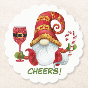 Dessous-de-verre En Papier Gnome Fête de Noël Cheers Beverage Coaster