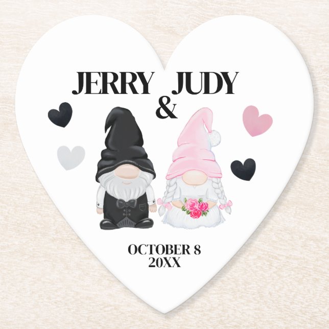 Dessous-de-verre En Papier Gnome Mariée et Groom (Devant)