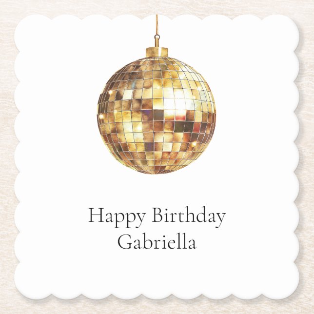 Dessous-de-verre En Papier Gold Disco Ball Birthday (Devant)