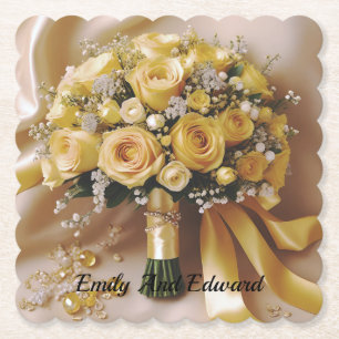 Dessous-de-verre En Papier "Golden Glow : Un bouquet de roses honoré d'amour"