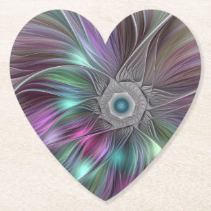 Dessous-de-verre En Papier Grande Fleur colorée Abstraite Trippy Fractal Art