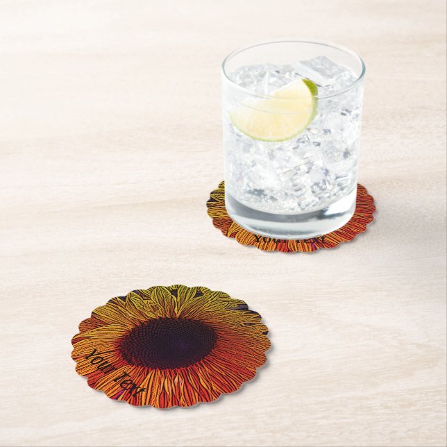 Dessous-de-verre En Papier grande tournesol jaune coloré contemporain (En situation)