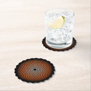 Dessous-de-verre En Papier Graphique géométrique du mandala orangé noir spiri