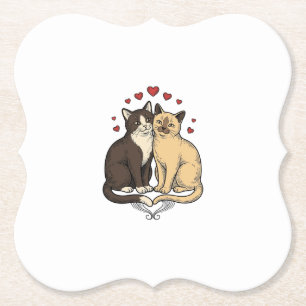 Dessous-de-verre En Papier Gravure Vintage Couple de Chat Mignon Design d'Amo