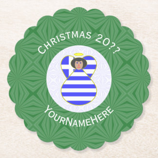 Dessous-de-verre En Papier Grec Black Haired Angel Noël Drapeau personnel