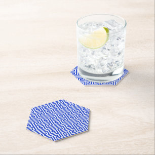 Dessous-de-verre En Papier Grec Meander Carré clé H Motif bleu