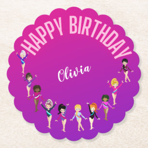 Dessous-de-verre En Papier Gymnastique Amis "Joyeux Anniversaire" Rose violet