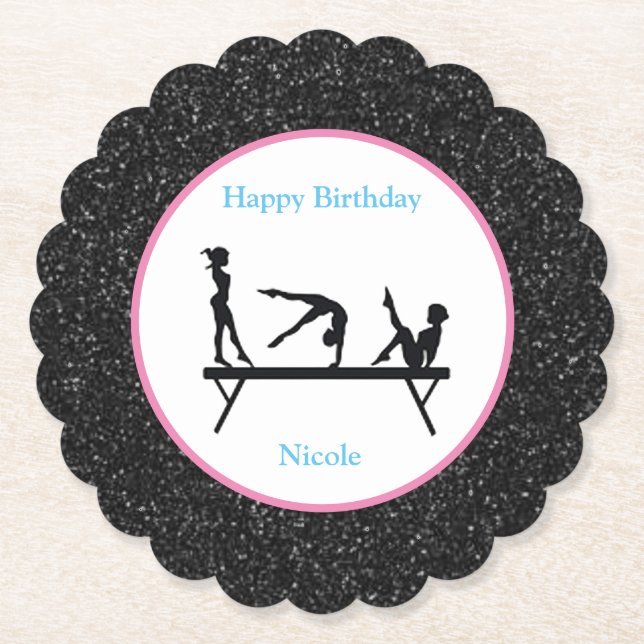 Dessous-de-verre En Papier Gymnastique "Joyeux Anniversaire" Black Sparkle (Devant)