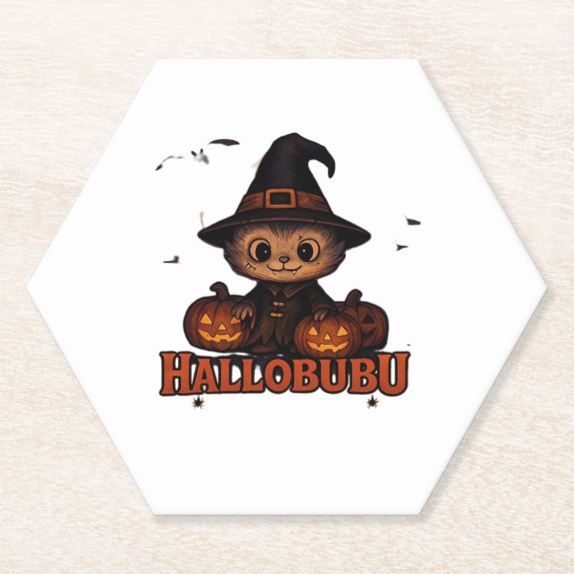Dessous-de-verre En Papier Hallobubu Halloween mignonne et Éffrayante sorcièr (Devant)