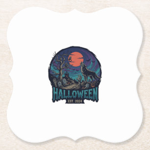 Dessous-de-verre En Papier Halloween Est Hurlement Loup Lune Rouge Main Zombi