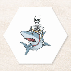 Dessous-de-verre En Papier Halloween Skeleton Shark Funny Halloween Cadeau
