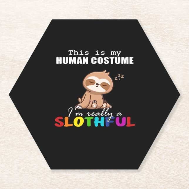 Dessous-de-verre En Papier Halloween Slothful Design, voici mon costum humain (Devant)