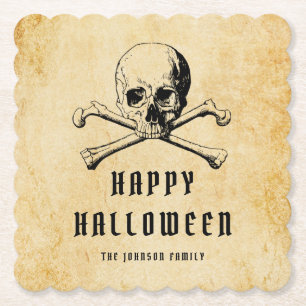 Dessous-de-verre En Papier Halloween vintage Pirate et os