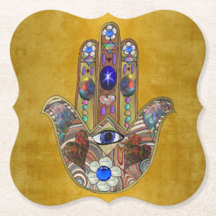 Dessous-de-verre En Papier Hamsa Coeurs Fleurs Opal Art sur Or