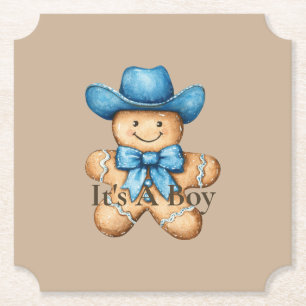 Dessous-de-verre En Papier Happy Gingerbread Cowboy C'est un Baby shower garç