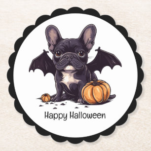 Dessous-de-verre En Papier Happy Halloween Français Bulldog Bat Wings Citroui