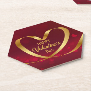 Dessous-de-verre En Papier  Heart Gold Heureuse Sainte-Valentin Rouge