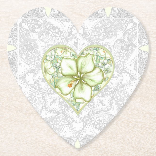 Dessous-de-verre En Papier Hibiscus & dentelle BLANC (Devant)