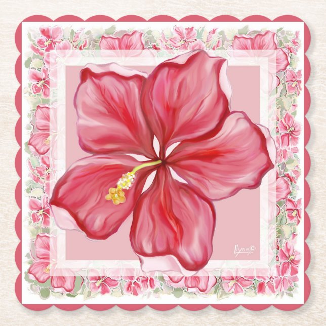 Dessous-de-verre En Papier Hibiscus & dentelle RED (Devant)