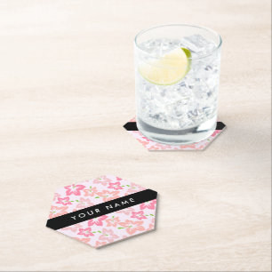 Dessous-de-verre En Papier Hibiscus rose, Fleurs roses, Votre nom