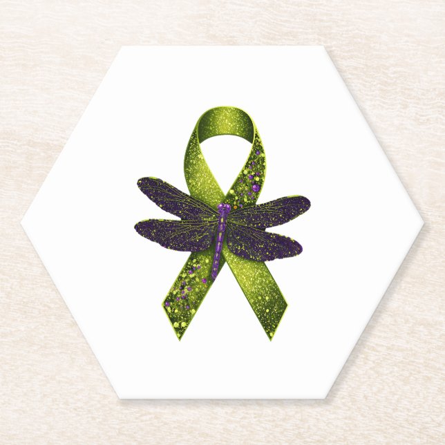 Dessous-de-verre En Papier Hippie Dragonfly Green Ribbon Cerebral Palsy Aware (Devant)