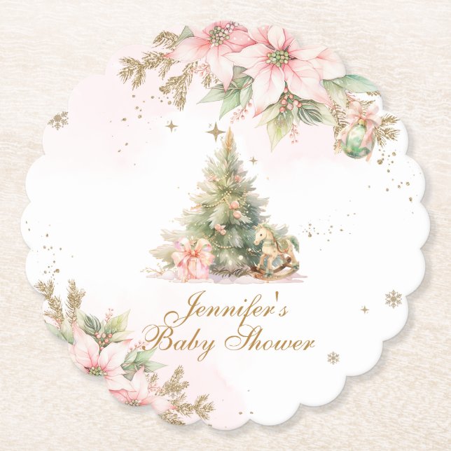 Dessous-de-verre En Papier Hiver Whimsical Un joyeux petit baby shower rose (Devant)