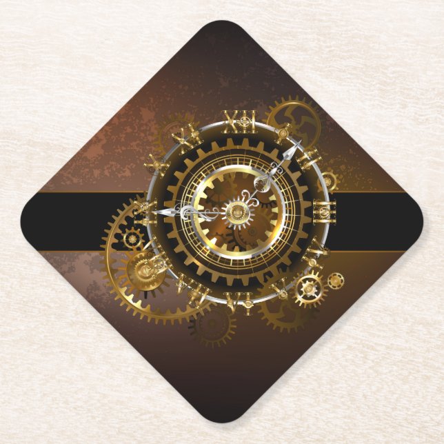 Dessous-de-verre En Papier Horloge Steampunk avec des engrenages anciens (Devant)