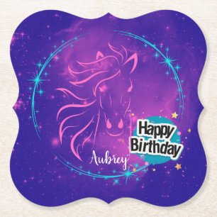 Dessous-de-verre En Papier Horse Galaxy Joyeux anniversaire Personnalisé